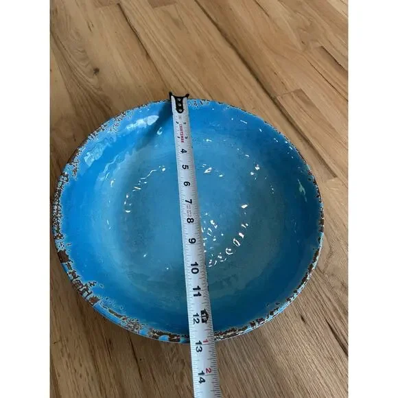 Williams Sonoma Melamine 13” Serving Bowl Turquoise Hammered Blue - Picture 5 of 6